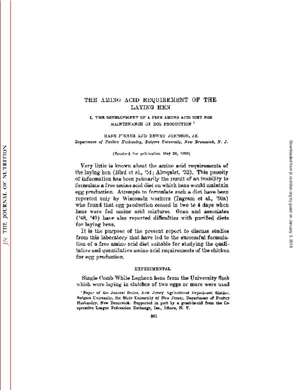 (PDF) The amino acid requirement of the laying hen. I. The development ...