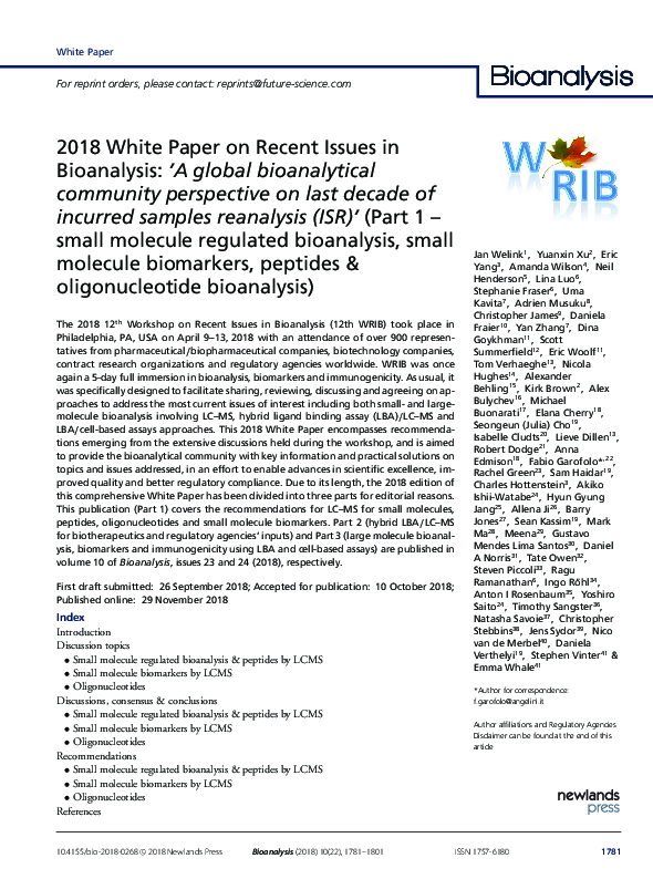 (PDF) 2018 White Paper on Recent Issues in Bioanalysis: ‘A global ...