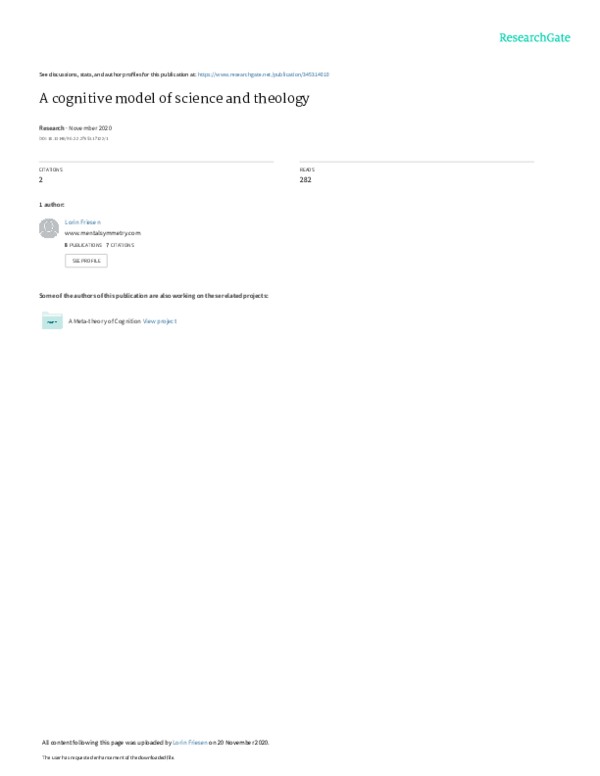 (PDF) A cognitive model of science and theology
