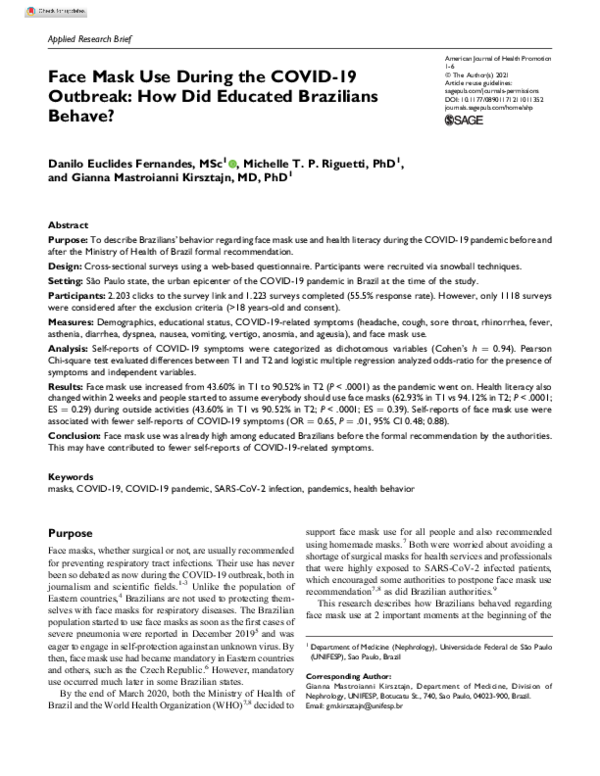 (PDF) Face Mask Use During the COVID-19 Outbreak: How Did Educated ...