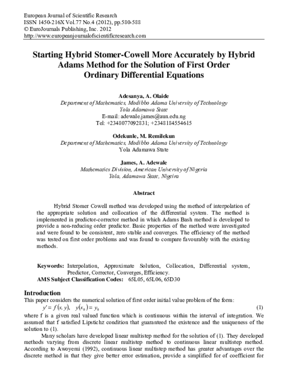 (PDF) Starting Hybrid Stomer-Cowell More Accurately by Hybrid Adams ...