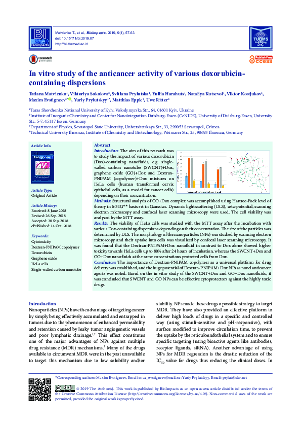 (PDF) In vitro study of the anticancer activity of various doxorubicin ...