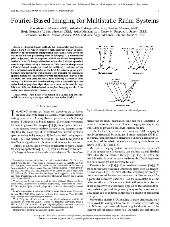 (PDF) Fourier-Based Imaging for Multistatic Radar Systems