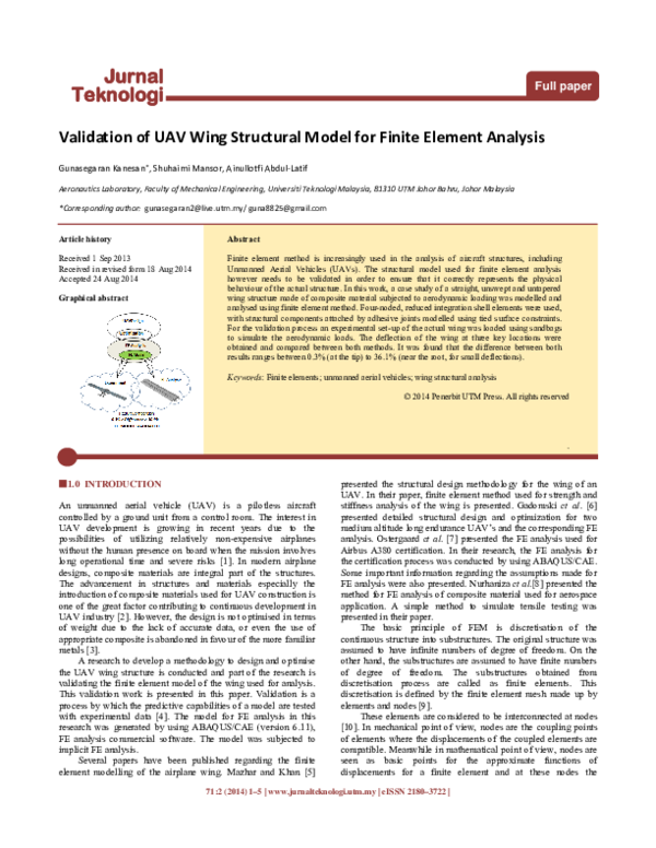 (PDF) Validation of UAV Wing Structural Model for Finite Element Analysis