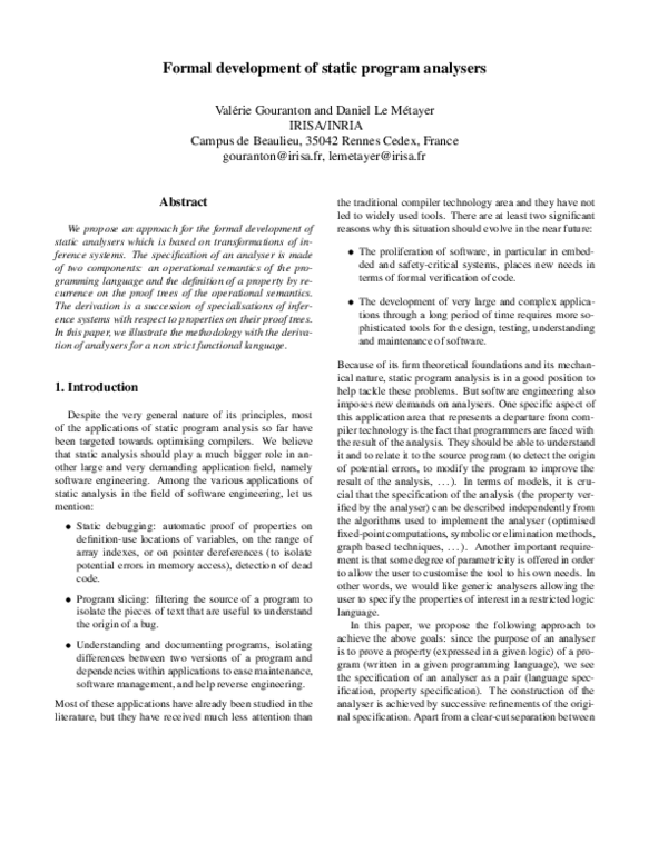 (PDF) Formal development of static program analysers