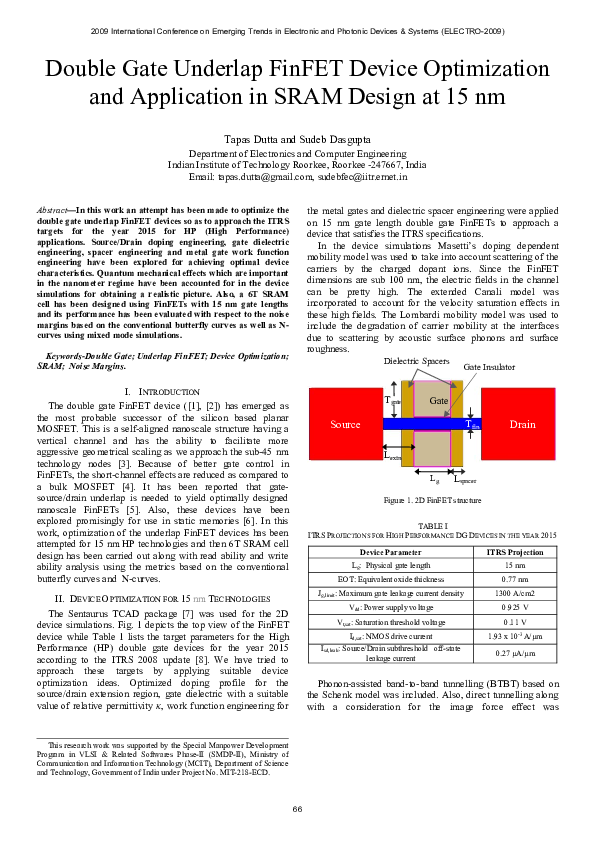 (PDF) Double gate underlap FinFET device optimization and application ...