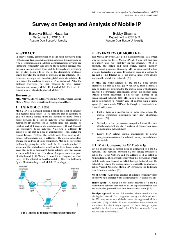 (PDF) Survey on Design and Analysis of Mobile IP