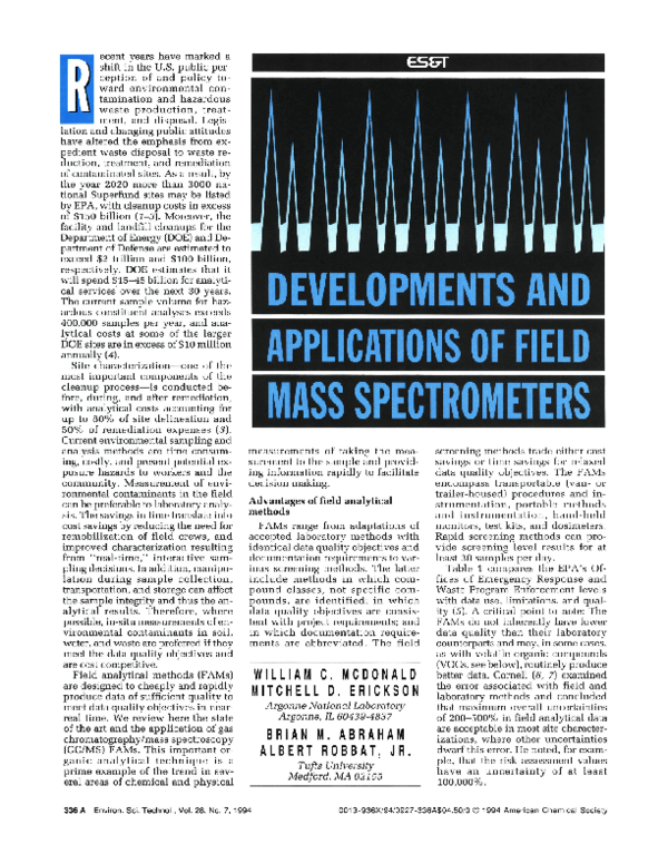 (PDF) Developments and applications of field mass spectrometers
