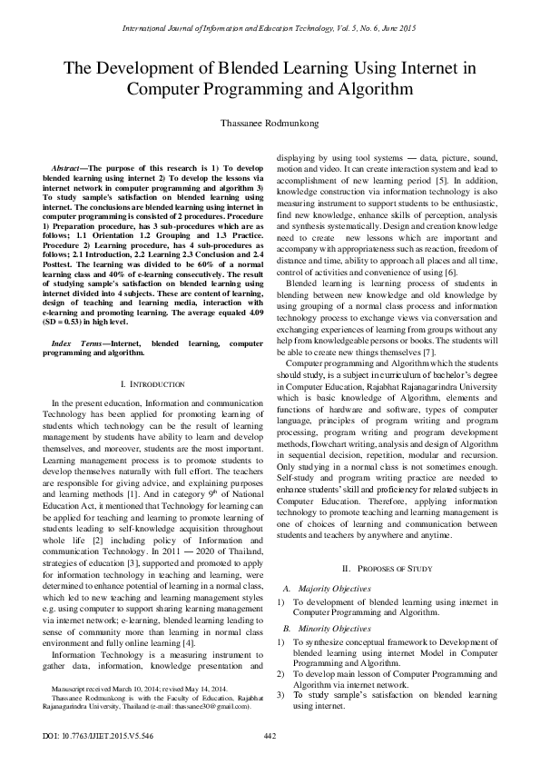(PDF) The Development of Blended Learning Using Internet in Computer ...