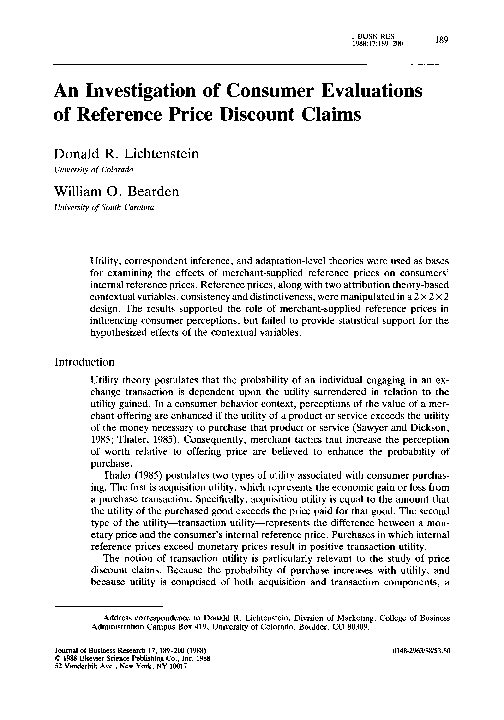 (PDF) An investigation of consumer evaluations of reference price ...