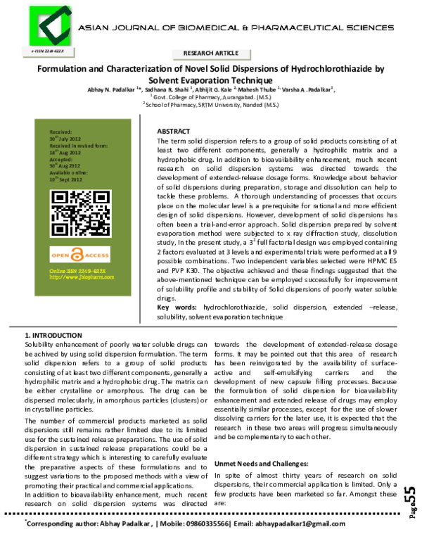 (PDF) Formulation and Characterization of Novel Solid Dispersions of ...