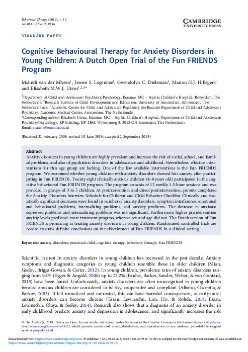 (PDF) Cognitive Behavioural Therapy for Anxiety Disorders in Young ...