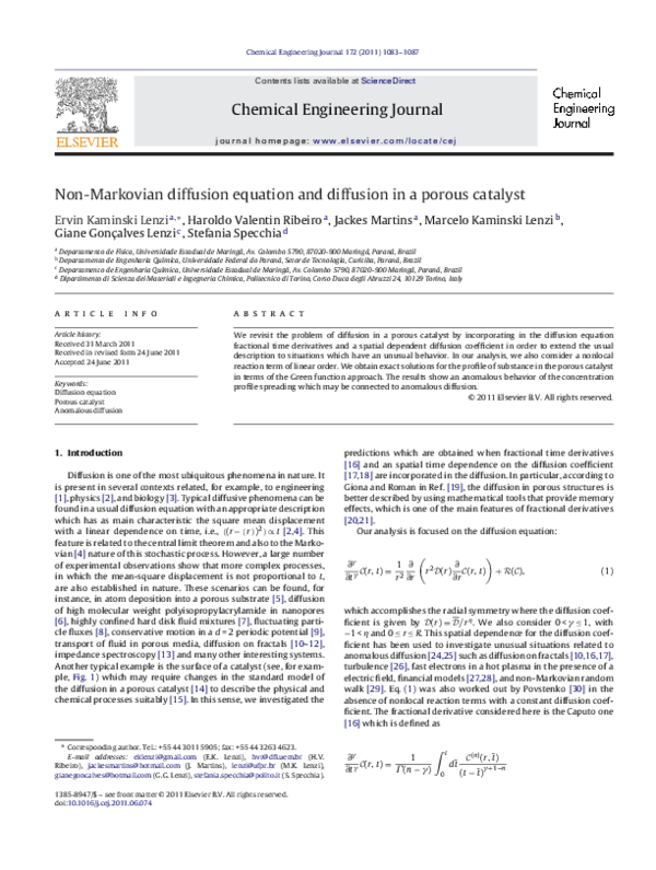 (PDF) Non-Markovian diffusion equation and diffusion in a porous catalyst