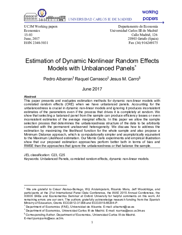 (PDF) Estimation of Dynamic Random Effects Models with