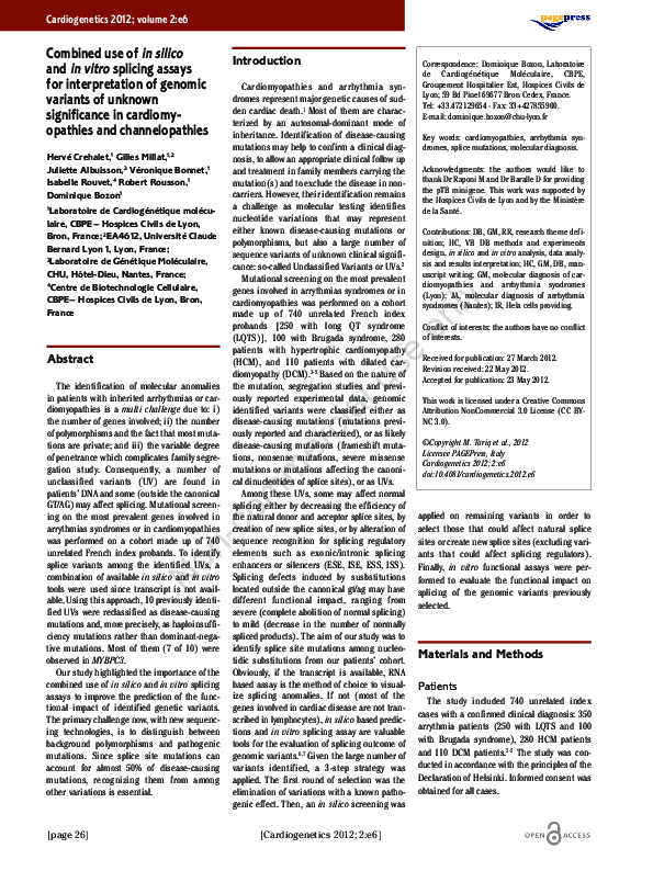 (PDF) Combined use of in silico and in vitro splicing assays for ...
