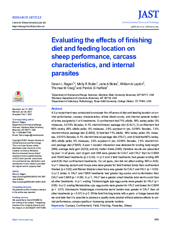 (PDF) Evaluating the effects of finishing diet and feeding location on ...