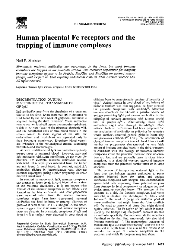 (PDF) Human placental Fc receptors and the trapping of immune complexes
