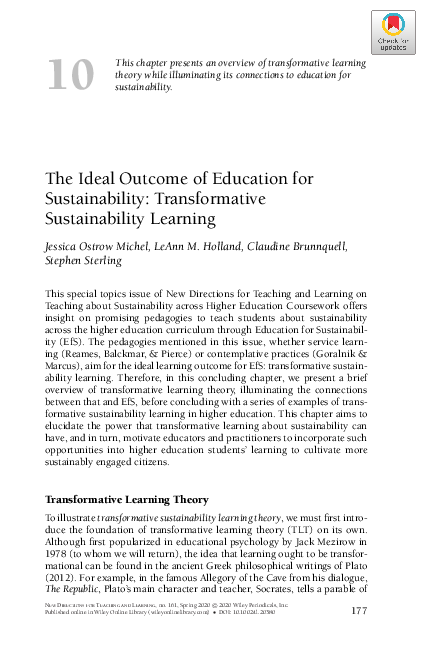 (PDF) The Ideal Outcome of Education for Sustainability: Transformative ...