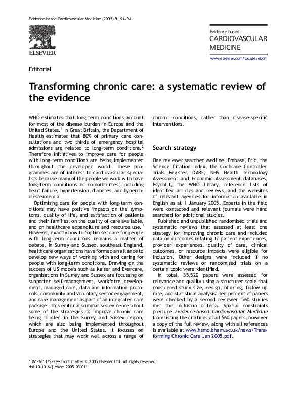 (PDF) Transforming chronic care: a systematic review of the evidence
