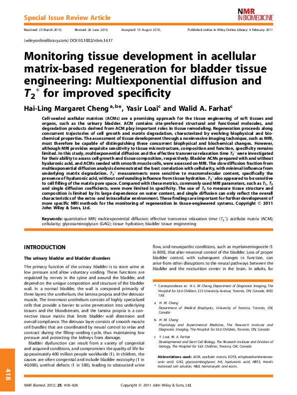 (PDF) Monitoring tissue development in acellular matrix-based ...