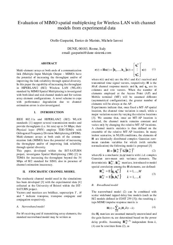 (PDF) Evaluation of MIMO spatial multiplexing for Wireless LAN with ...