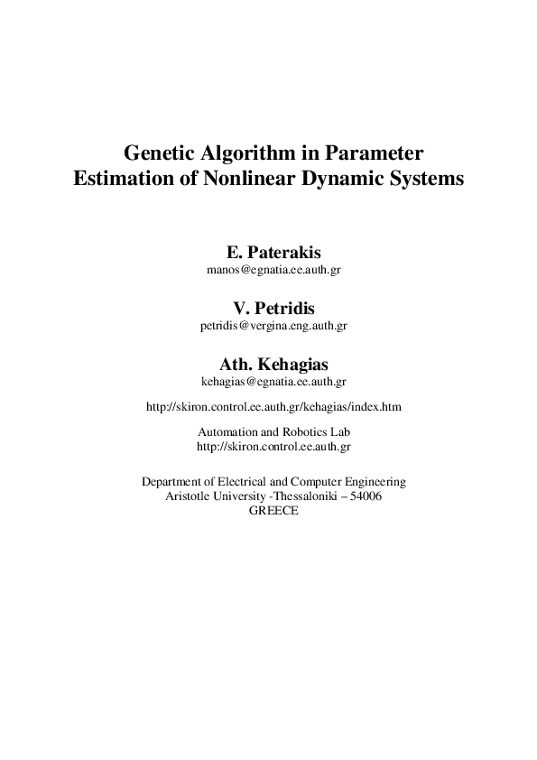 (PDF) Genetic algorithm in parameter estimation of nonlinear dynamic ...