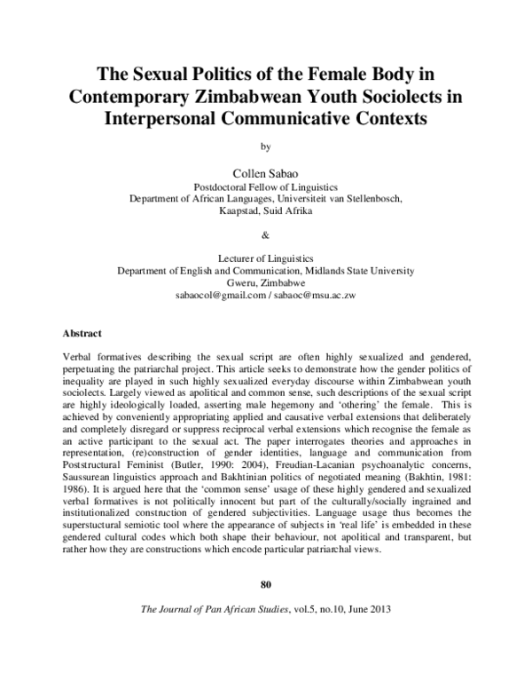 (PDF) The Sexual Politics of the Female Body in Contemporary Zimbabwean ...