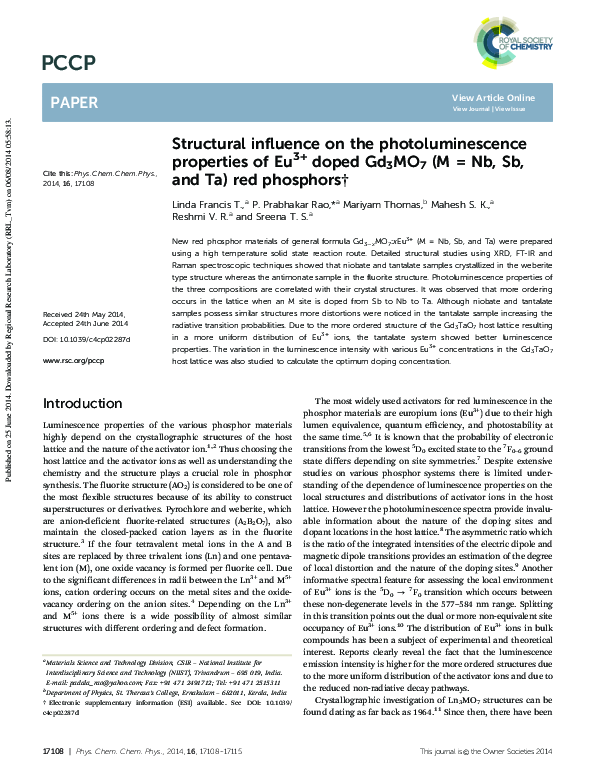 (PDF) Structural influence on the photoluminescence properties of Eu3 ...