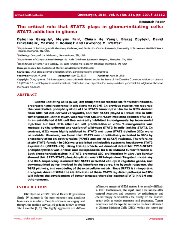 (PDF) The critical role that STAT3 plays in glioma-initiating cells ...