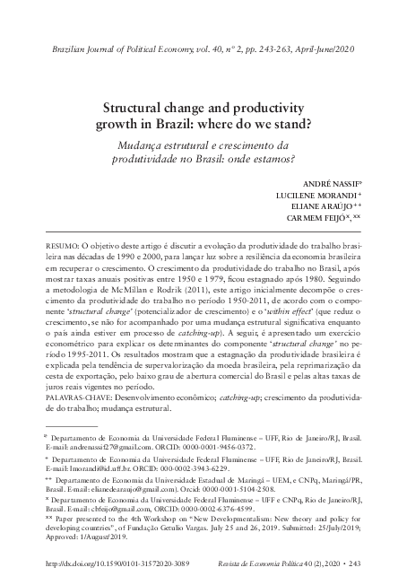 (PDF) Structural change and productivity growth in Brazil: where do we ...