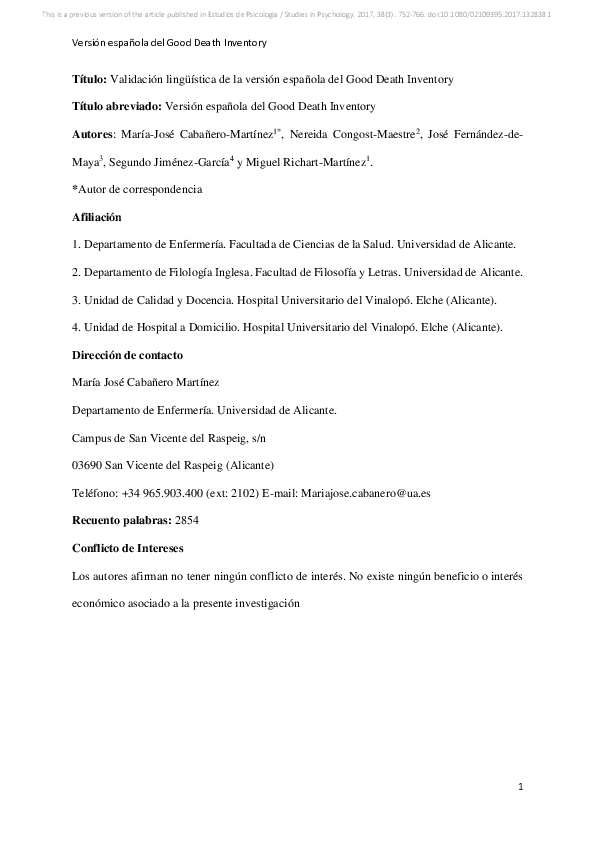 (PDF) Linguistic validation of the Spanish version of the Good Death ...