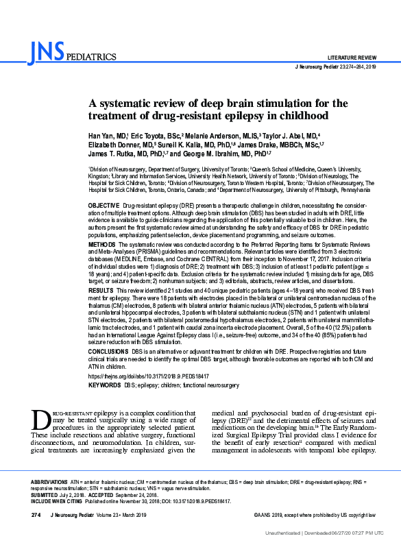 (PDF) A systematic review of deep brain stimulation for the treatment ...