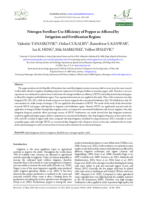 (PDF) Nitrogen Fertilizer Use Efficiency of Pepper as Affected by ...