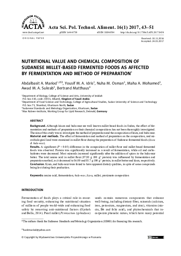 (PDF) Nutritional value and chemical composition of Sudanese millet ...