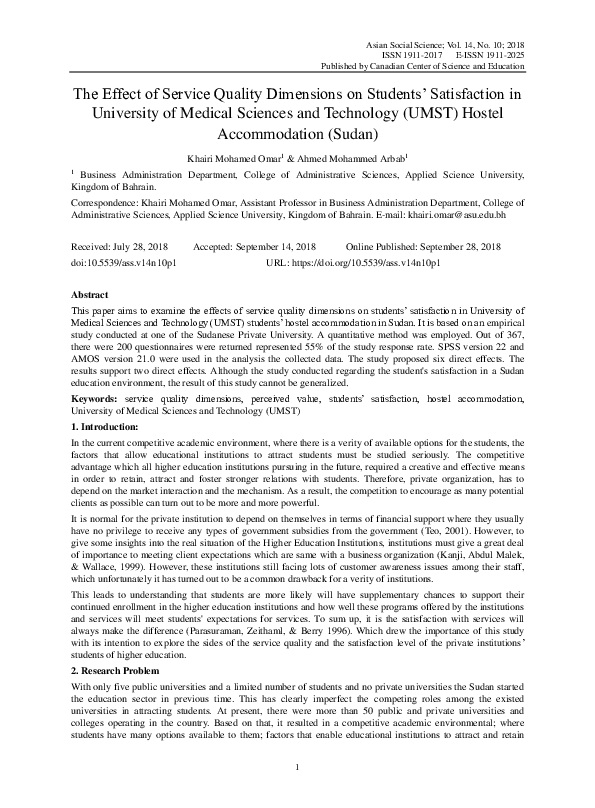 (PDF) The Effect of Service Quality Dimensions on Students ...
