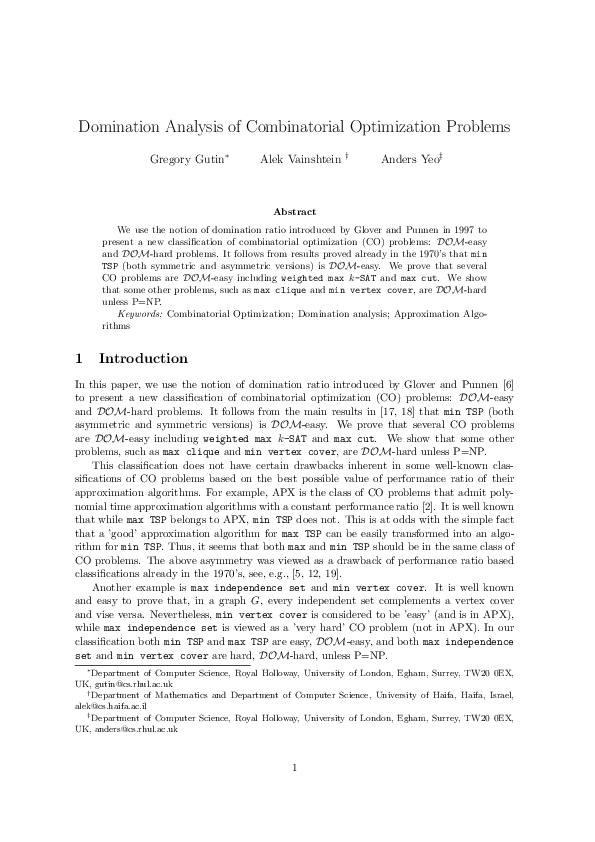 (PDF) Domination analysis of combinatorial optimization problems