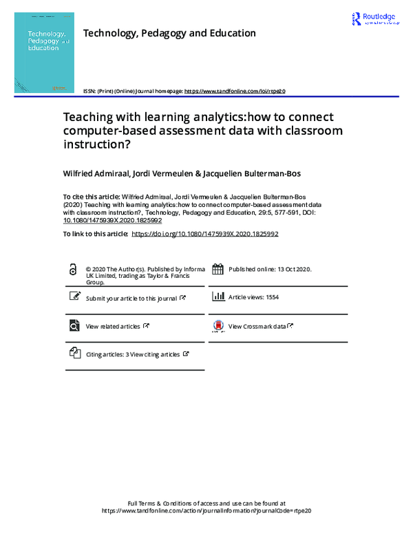 (PDF) Teaching with learning analytics:how to connect computer-based ...