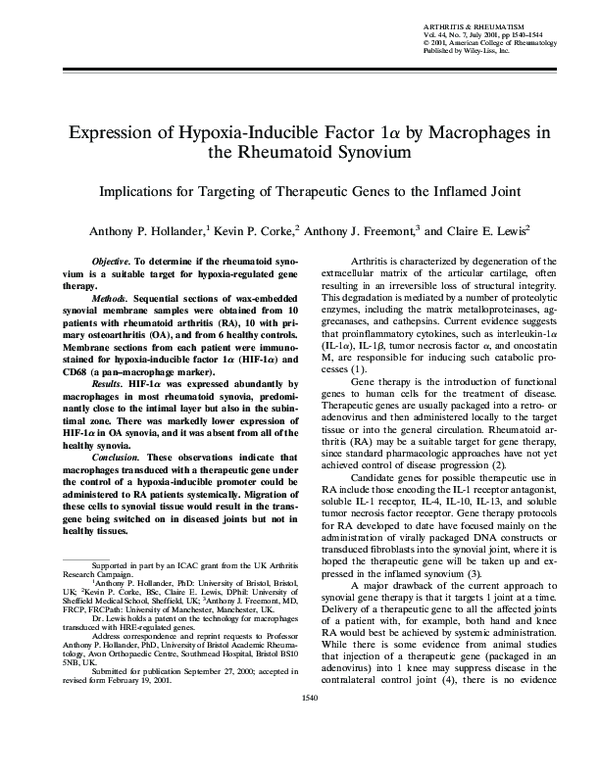 (PDF) Expression of hypoxia-inducible factor 1? by macrophages in the ...