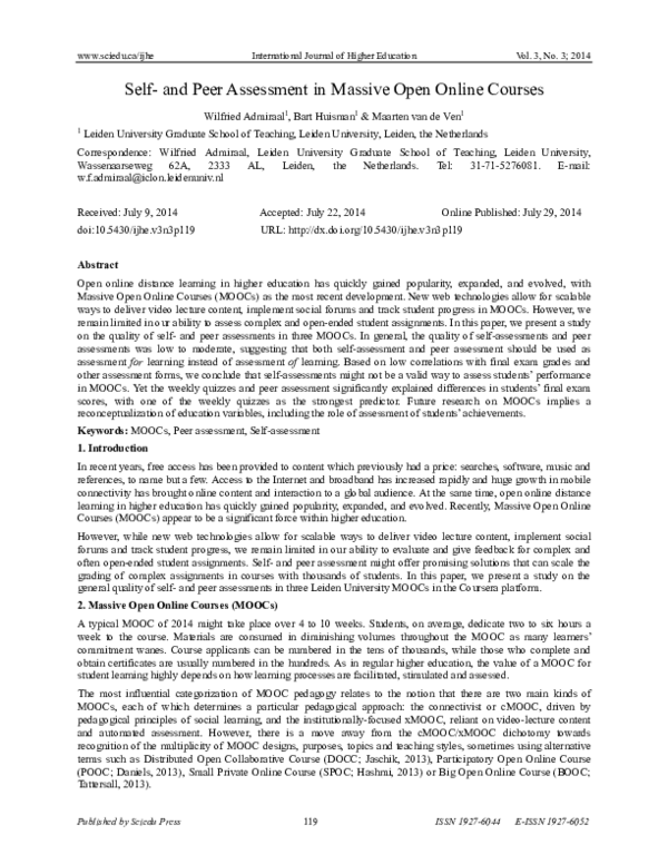 (PDF) Self- and Peer Assessment in Massive Open Online Courses