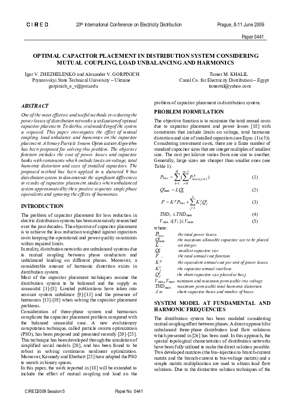 (PDF) Optimal Capacitor Placement in Distribution Systems Employing Ant ...