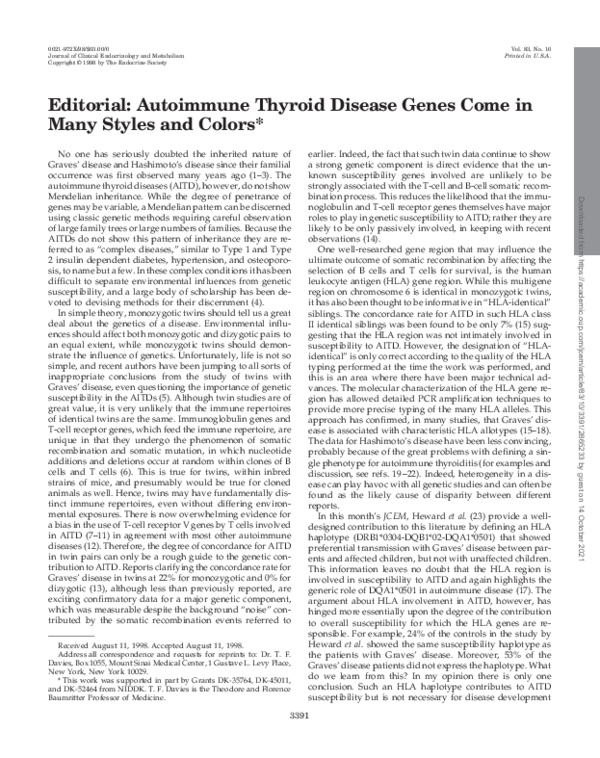 (PDF) Autoimmune Thyroid Disease Genes Come in Many Styles and Colors 1