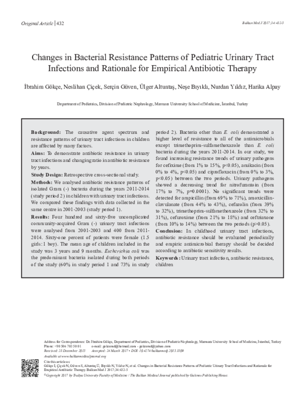 (PDF) Changes in Bacterial Resistance Patterns of Pediatric Urinary ...