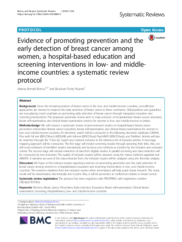 (PDF) Evidence of promoting prevention and the early detection of ...