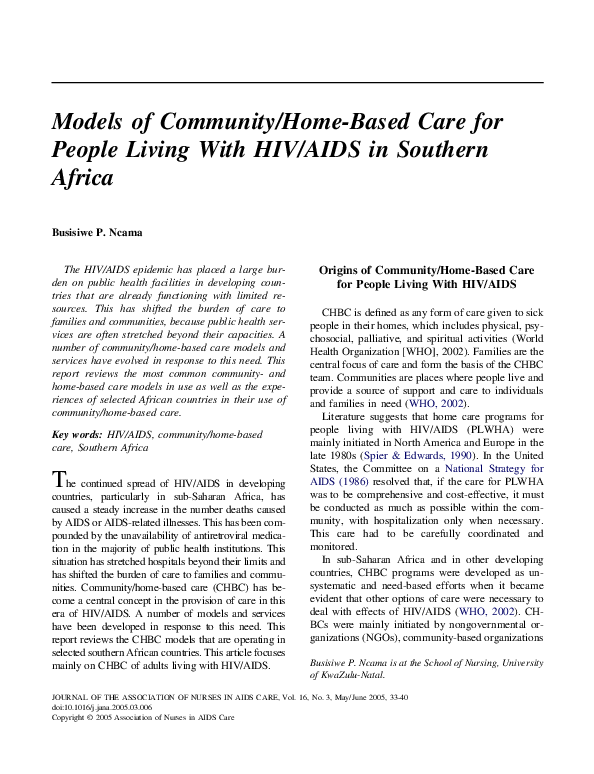(PDF) Models of Community/Home-Based Care for People Living With HIV ...