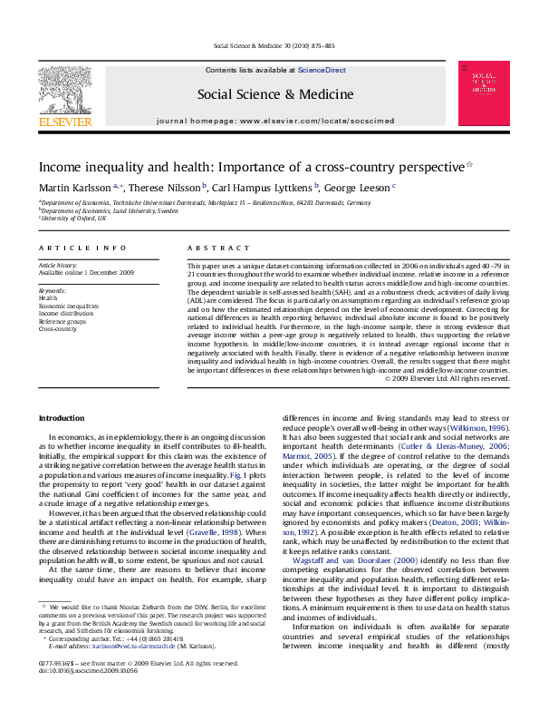 (PDF) Income inequality and health: Importance of a cross-country ...