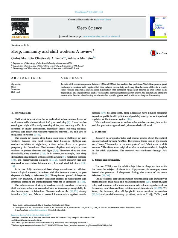 (PDF) Sleep, immunity and shift workers: A review