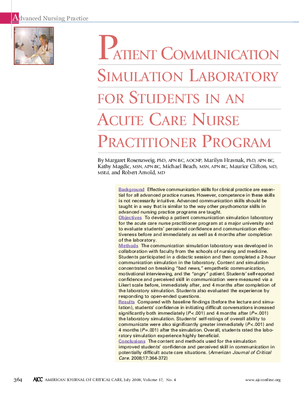 (PDF) Care Nurse Practitioner Program Patient Communication Simulation ...