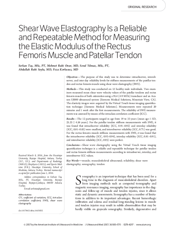 (PDF) Shear Wave Elastography Is a Reliable and Repeatable Method for ...