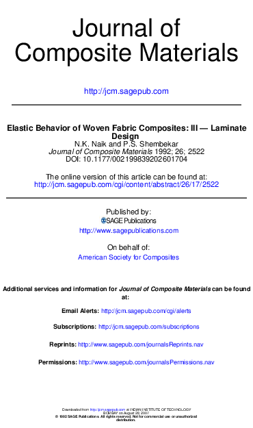 (PDF) Elastic Behavior of Woven Fabric Composites: III -- Laminate Design