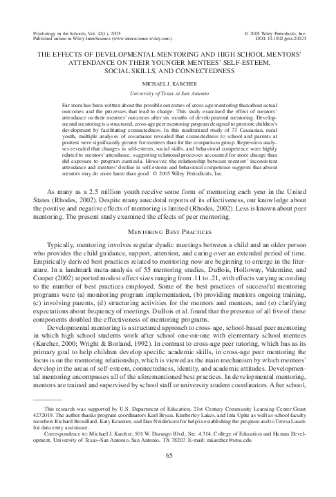 (PDF) The effects of developmental mentoring and high school mentors ...